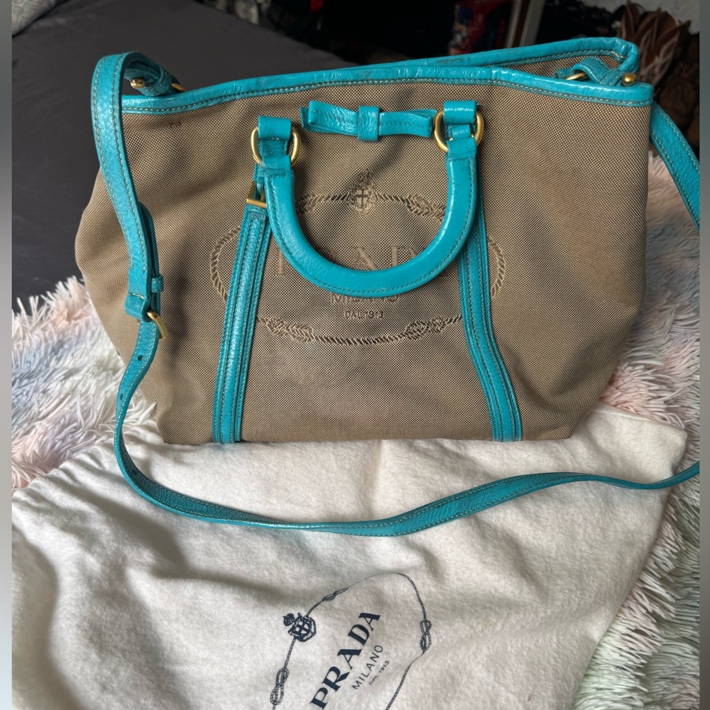 Prada Tan and Blue Women's Bag